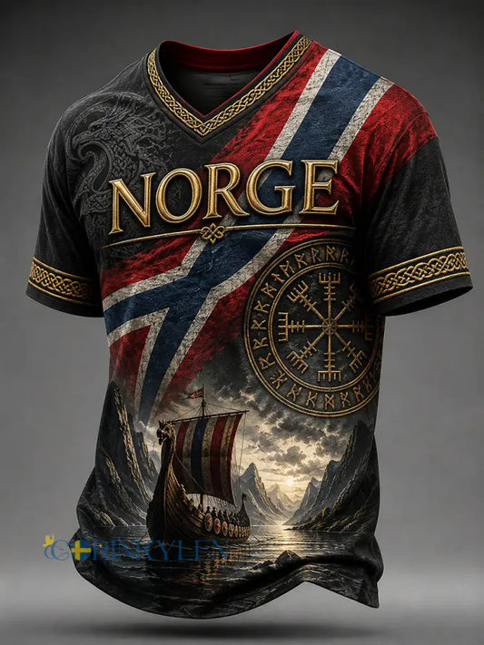 Retro nordiskt grafiskt vardagst-shirt i vikingastil - A / S