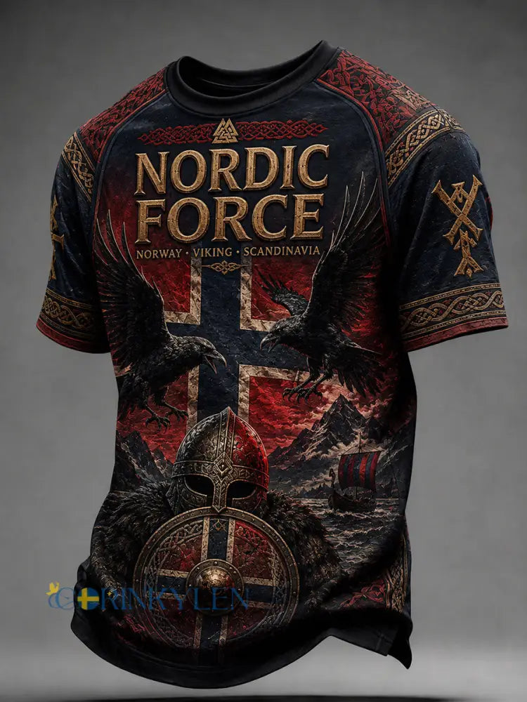 Retro nordiskt grafiskt vardagst-shirt i vikingastil - A / S