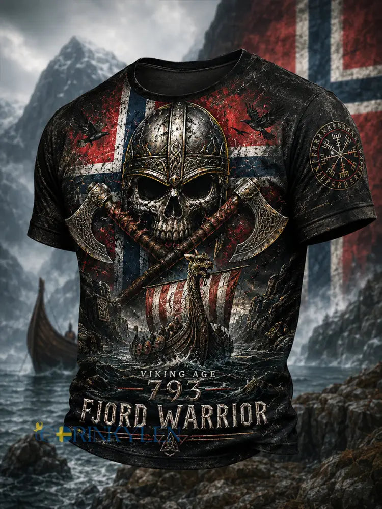 Retro nordiskt grafiskt vardagst-shirt i vikingastil - A / S