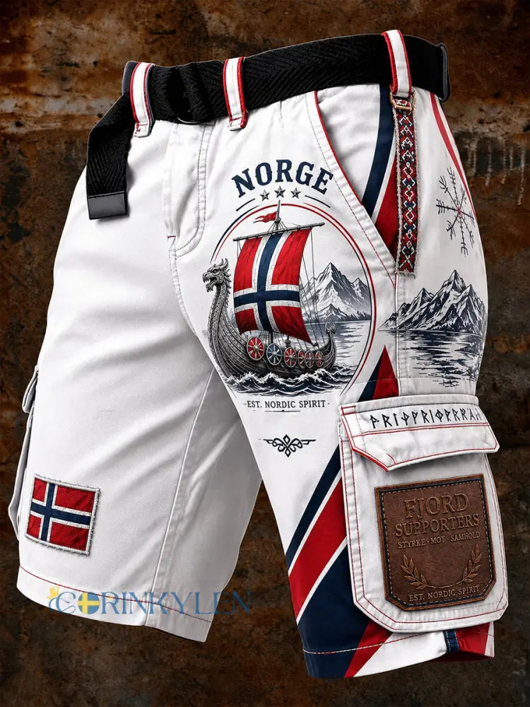 Retro nordiskt konsttryck i vikingastil – avslappnade cargobyxor - A / S