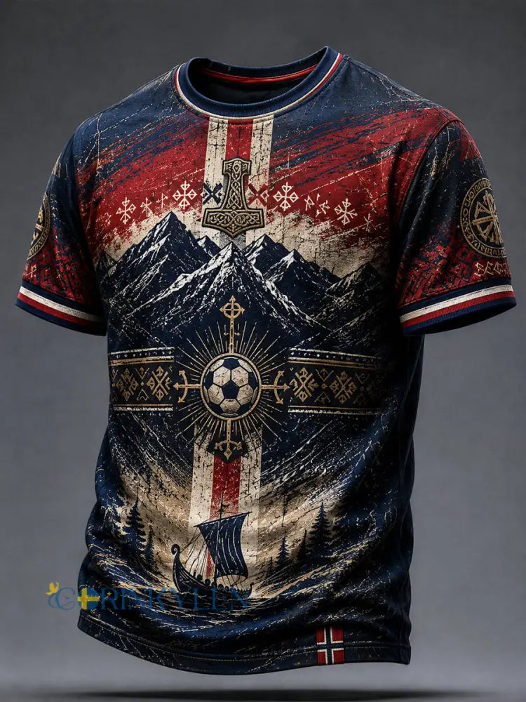 Retro Norge 2026 Abstrakt fotboll konst Casual T-shirt - som bild / S