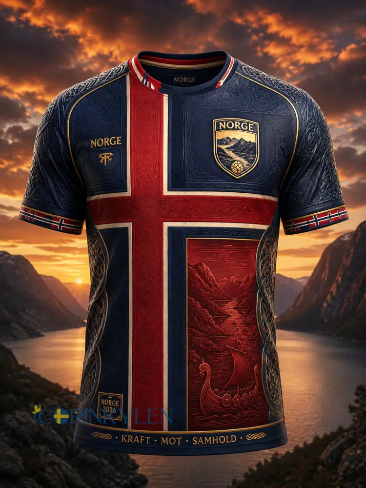 Retro Norge 2026 fotboll Patchwork konst Casual T-shirt - som bild / S