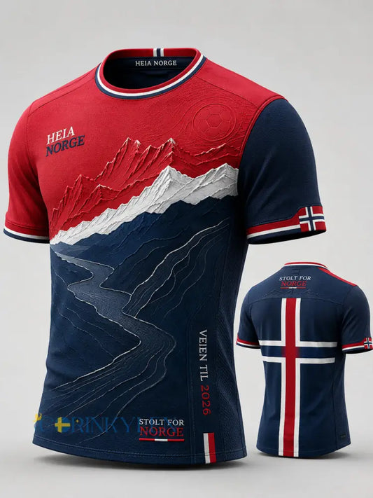 Retro Norge 2026 fotbollsfjäll konst Casual T-shirt - som bild / S