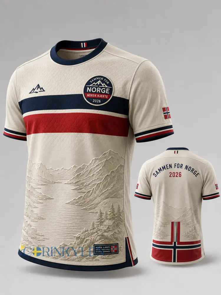 Retro Norge 2026 fotbollsstrip konst Casual T-shirt - som bild / S