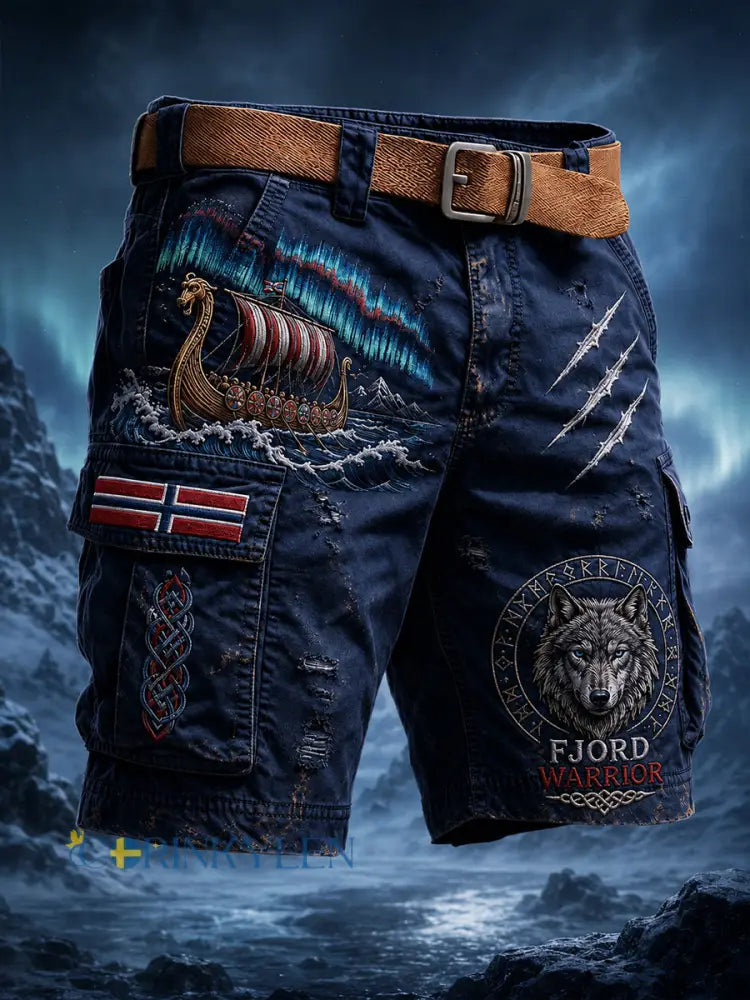 Retro Norge Viking Nordisk stil Art-print Avslappade lastbyxor - A / S