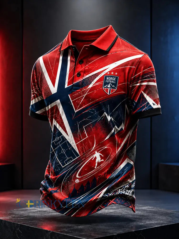 Retro Norge Viking Nordisk Stil Konsttryck Avslappnat Pikétröja - A / S