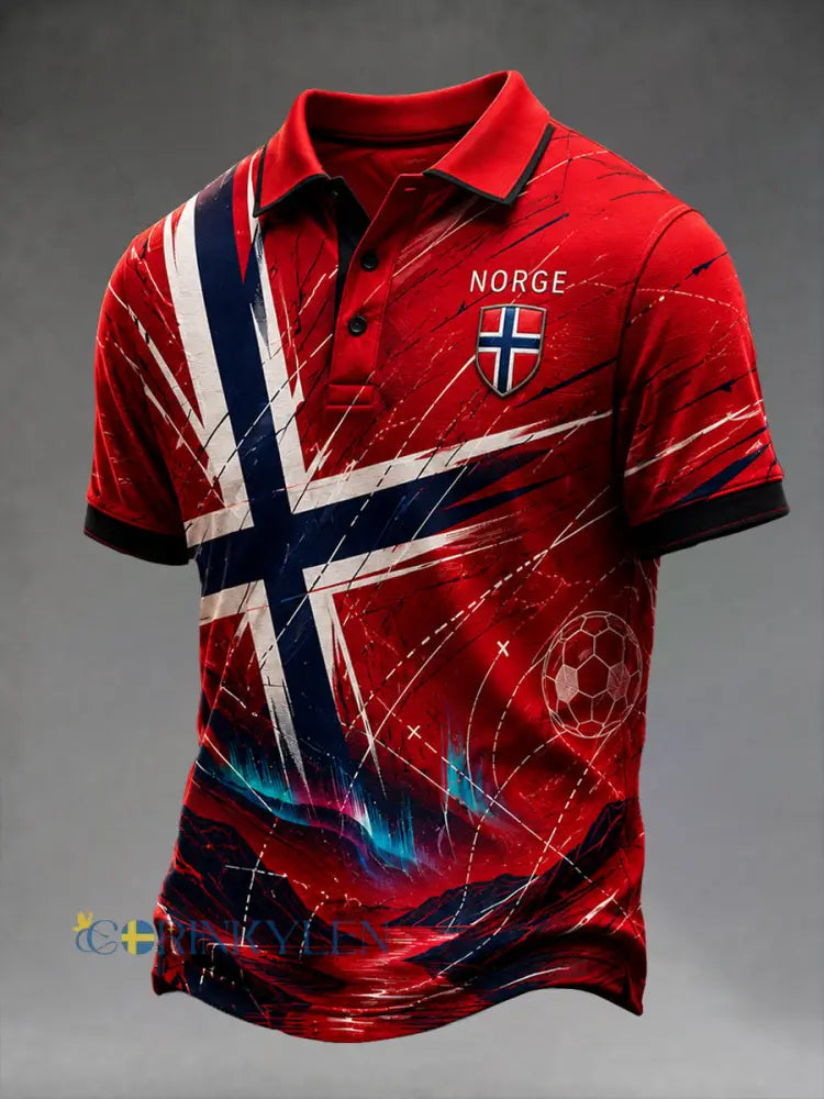 Retro Norge Viking Nordisk Stil Konsttryck Avslappnat Pikétröja - A / S