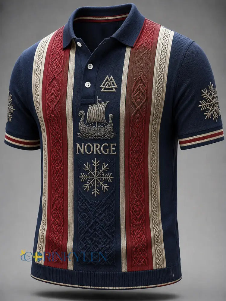 Retro norsk fartyg Viking totempolotröja - som bild / S