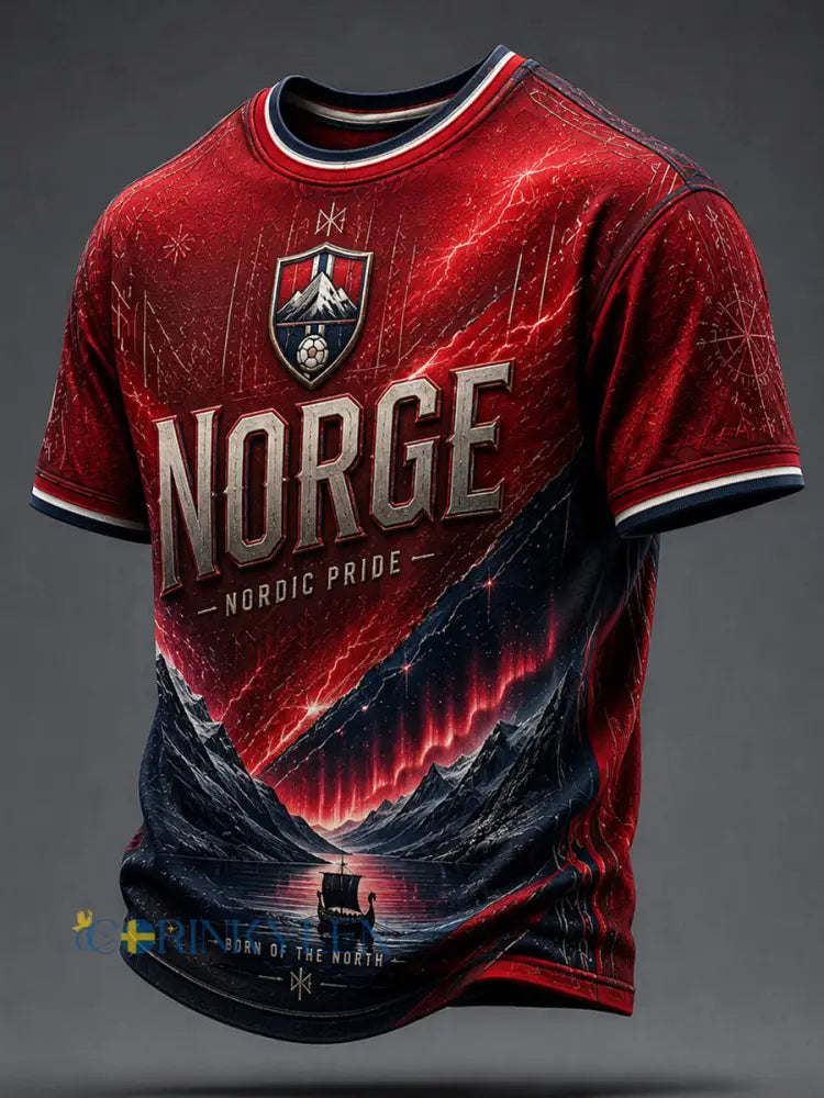 Retro norsk fotboll äventyrs-Inspirerad konstnärlig Casual T-shirt - som bild / S