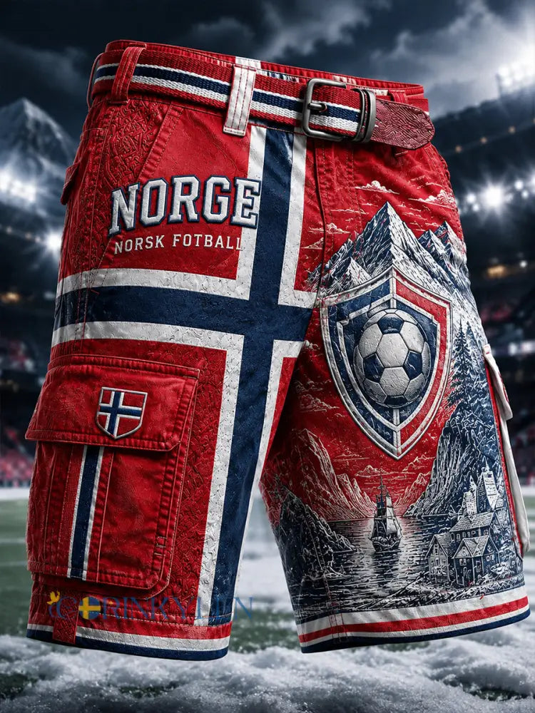 Retro norsk fotbollsfanart-print avslappnade shorts - A / M