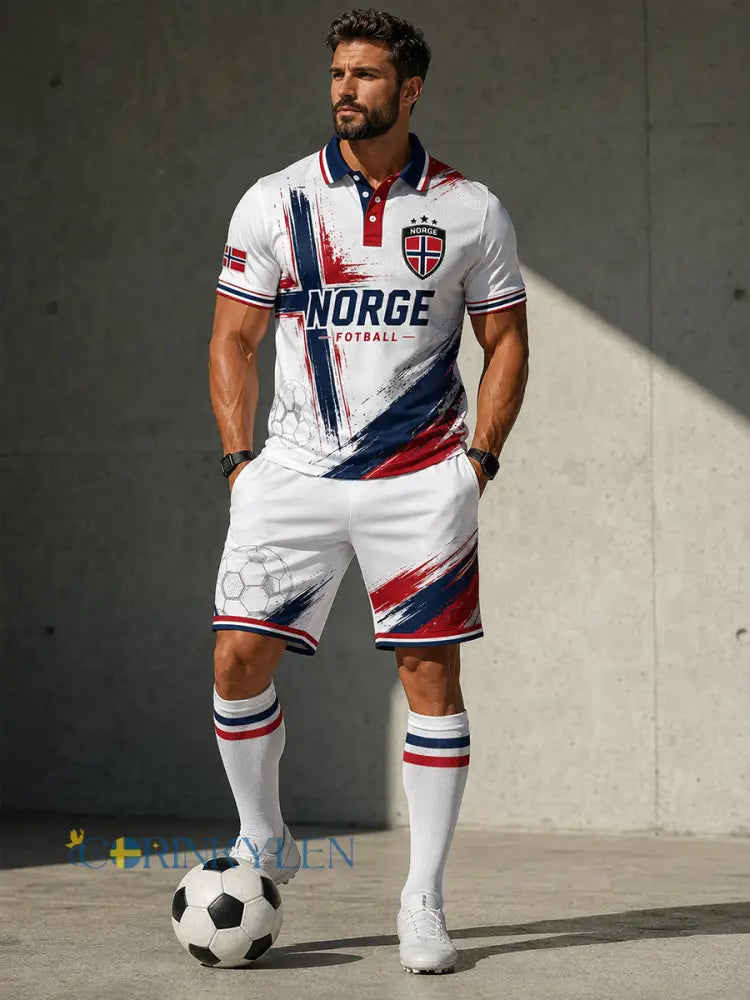 Retro norsk fotbollsfansstil nordisk konsttryck avslappnad pikétröja tvådelad set - A / S