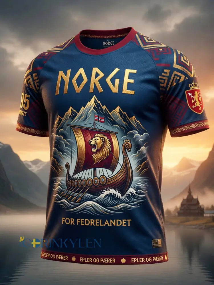 Retro norsk fotbollsmössa konst avtyger ledig t-shirt - som bild / S