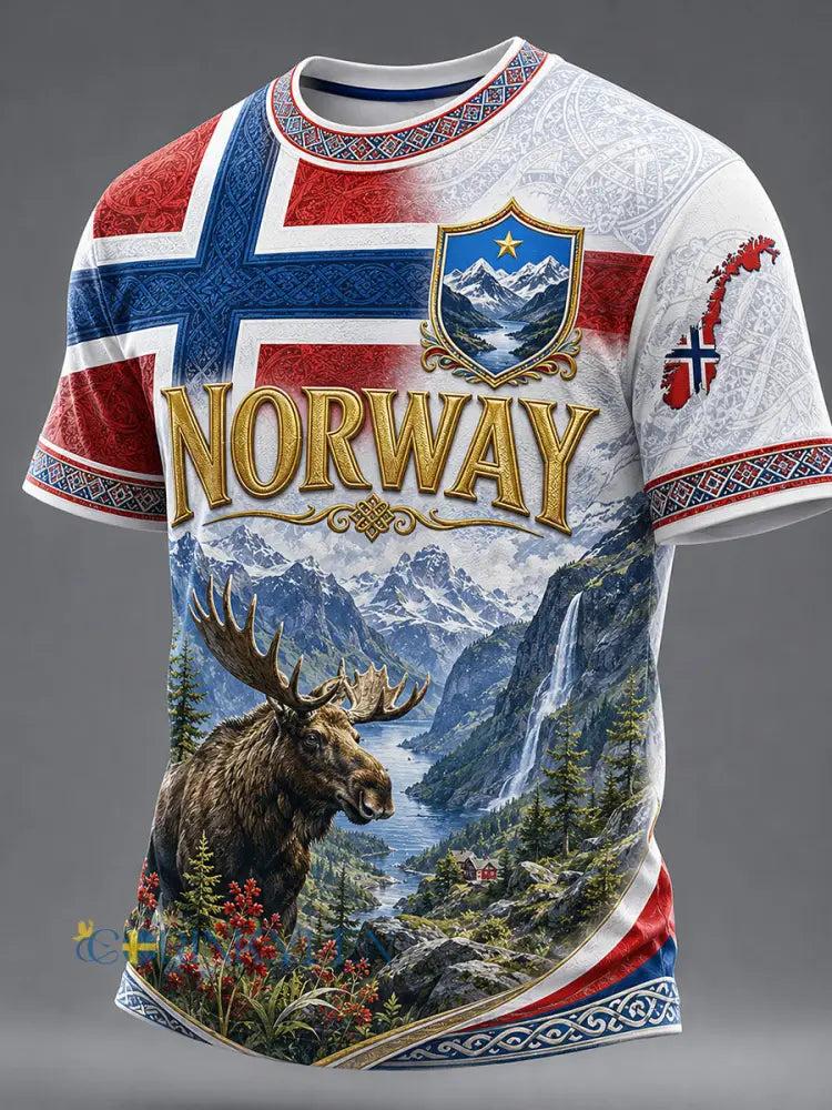 Retro norsk konsttryck avslappnad t-shirt - A / S