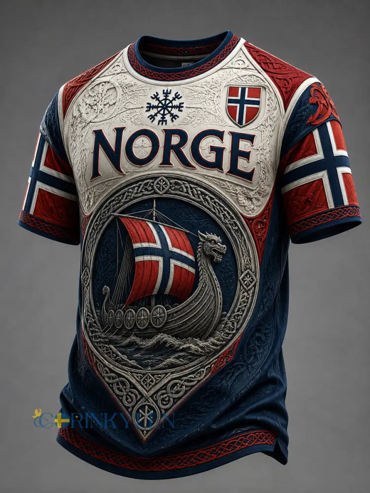 Retro norsk viking framåtlutad ledig t-shirt - som bild / S