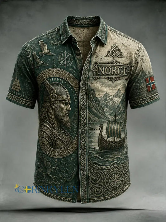 Retro norsk viking-keltisk konst avslappnad skjorta - som bild / S