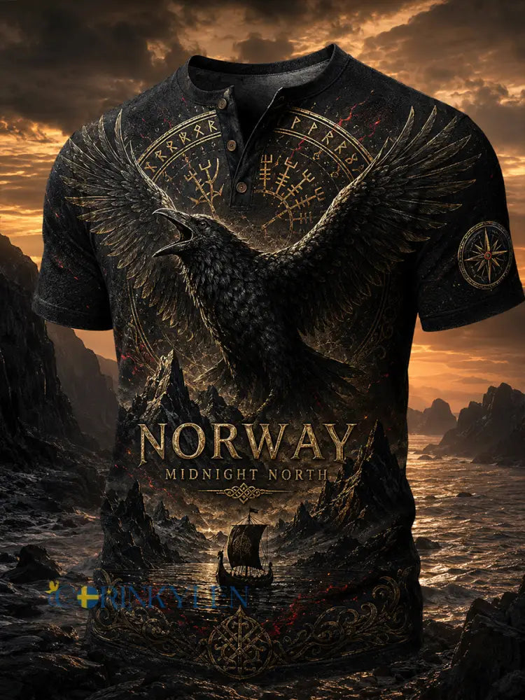 Retro norsk viking nordisk stil konsttryck avslappnad Henley-tröja - A / S