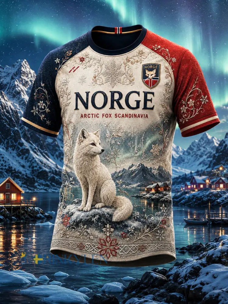 Retro norsk viking nordisk stil konsttryck avslappnad t-shirt - A / S