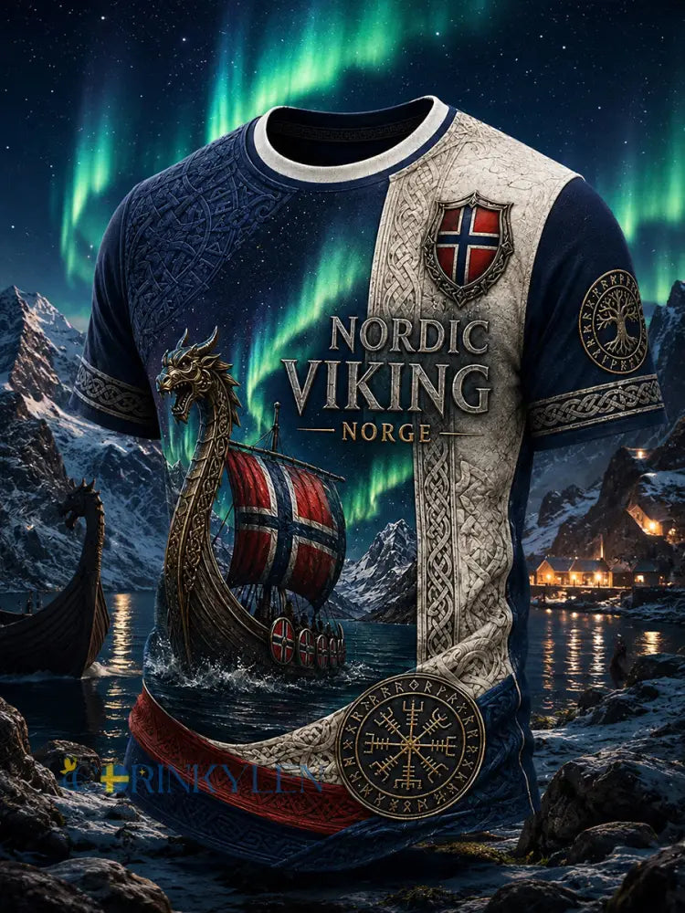 Retro norsk viking nordisk stil konsttryck avslappnad t-shirt - A / S