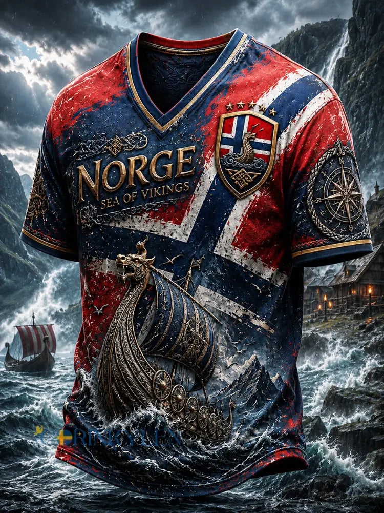 Retro norsk viking nordisk stil konsttryck avslappnad t-shirt - A / S