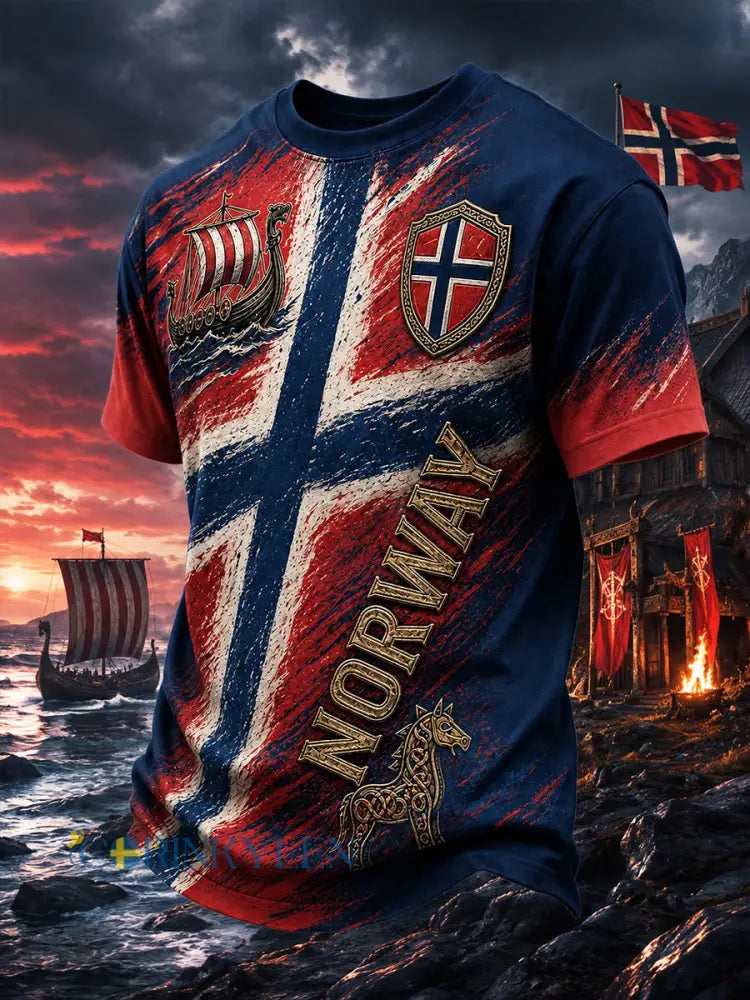 Retro norsk viking nordisk stil konsttryck avslappnad t-shirt - A / S