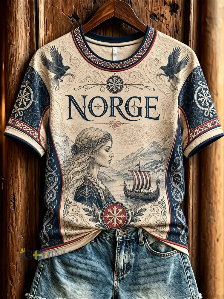Retro norsk viking- och keltiskt konst-T-shirt - som bild / S