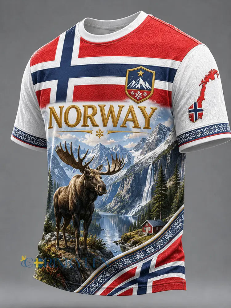 Retro norsk viking–skandinavisk–nordisk stil grafisk avslappnad t-shirt - A / S