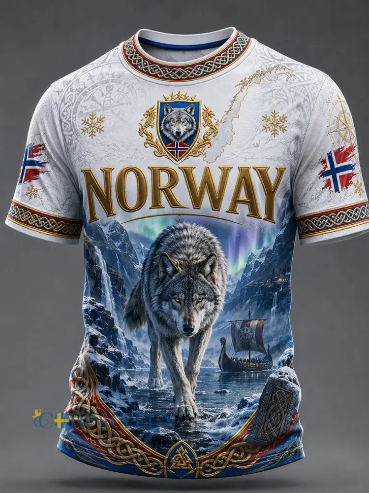 Retro norsk viking–skandinavisk–nordisk stil grafisk avslappnad t-shirt - A / S
