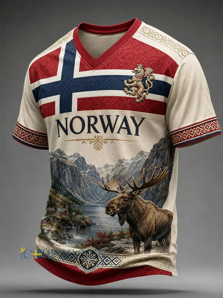 Retro norsk viking–skandinavisk–nordisk stil grafisk avslappnad t-shirt - A / S