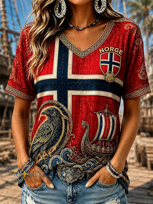 Retro norsk viking–skandinavisk–nordisk stil grafisk avslappnad t-shirt - A / S