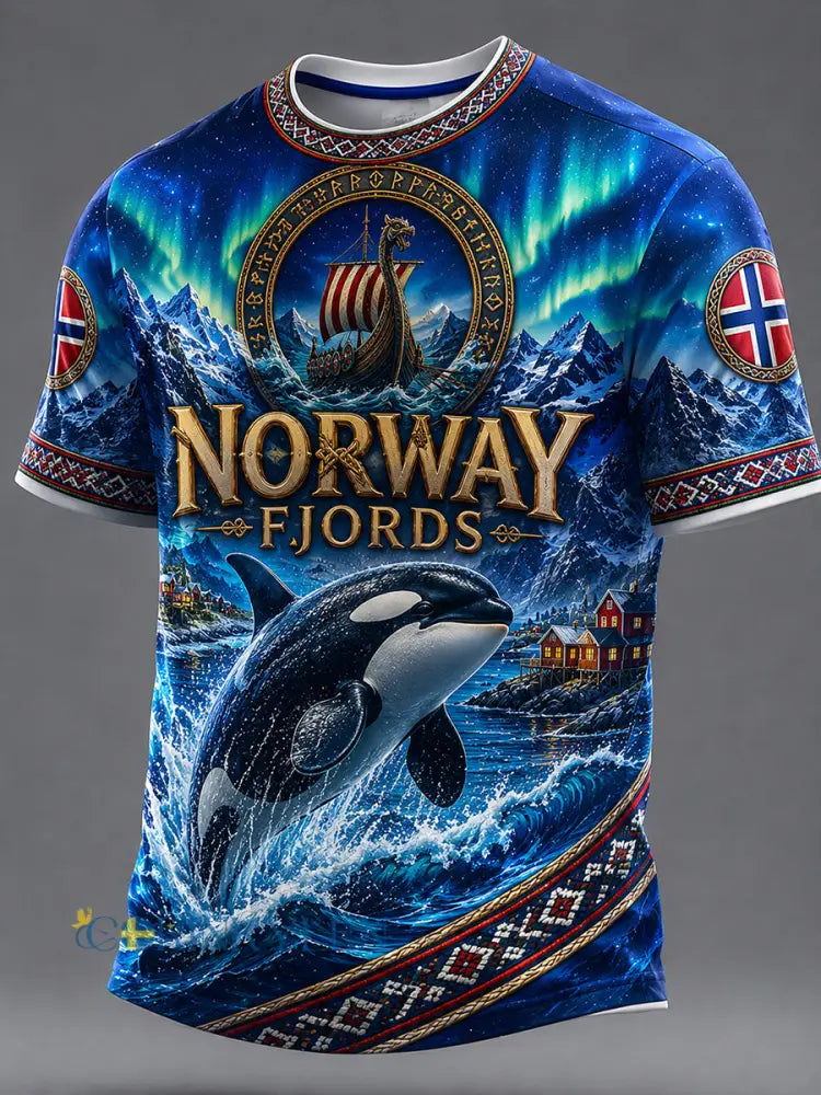 Retro norsk viking–skandinavisk–nordisk stil grafisk avslappnad t-shirt - A / S