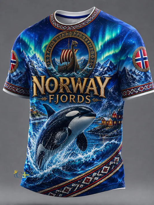 Retro norsk viking–skandinavisk–nordisk stil grafisk avslappnad t-shirt - A / S