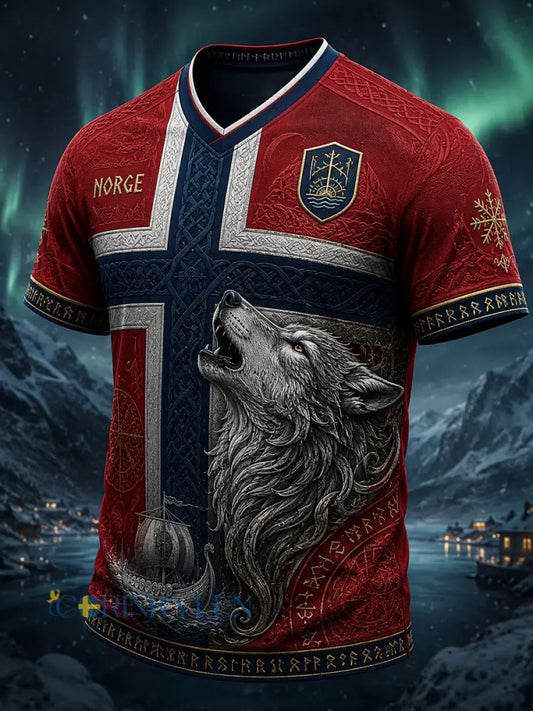Retro norsk viking–skandinavisk–nordisk stil grafisk avslappnad t-shirt - A / S