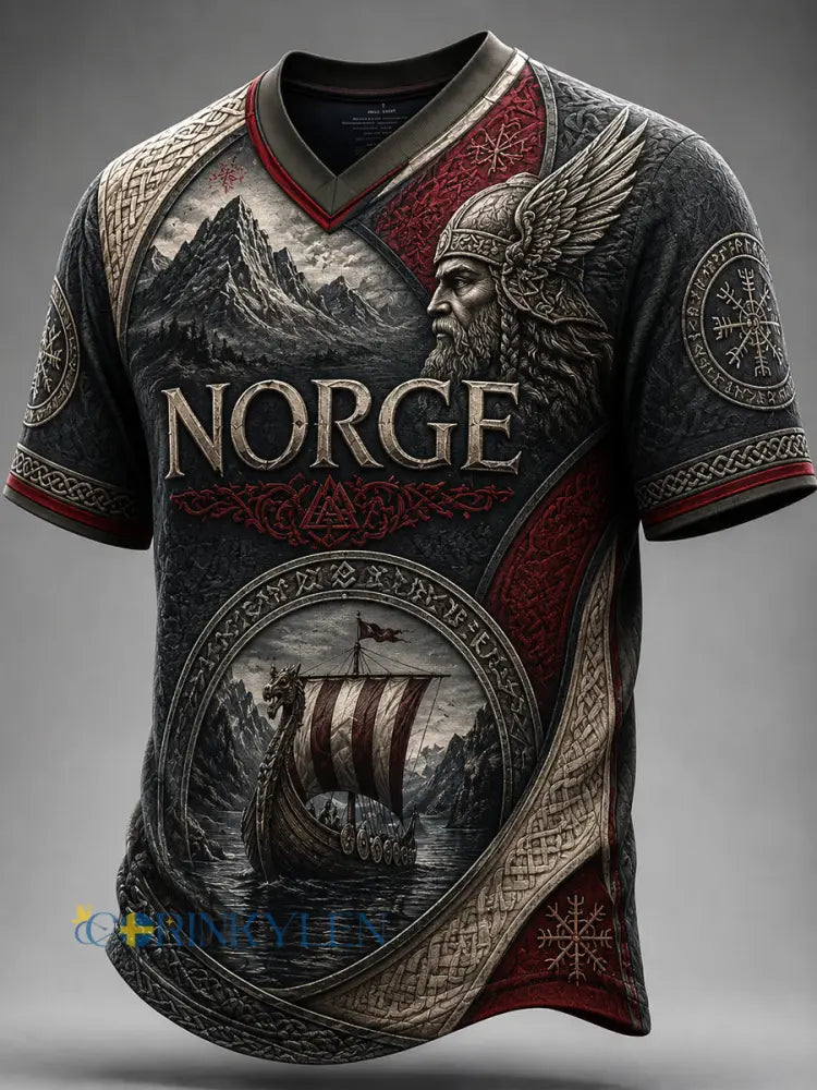 Retro norsk vikingkonst avslappnad t-shirt - som bild / S