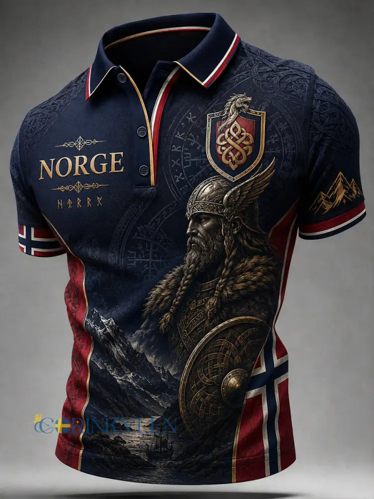 Retro norsk vikingkrigare klassisk pikétröja - som bild / S