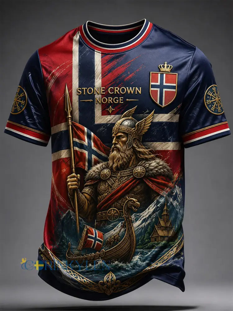 Retro norsk vikingkrigsman konst avslappnad t-shirt - som bild / S