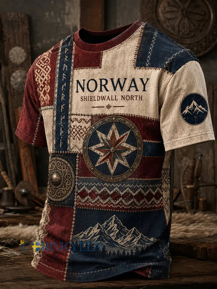 Retro norsk vikingnordisk stil konsttryck avslappnad t-shirt - A / S