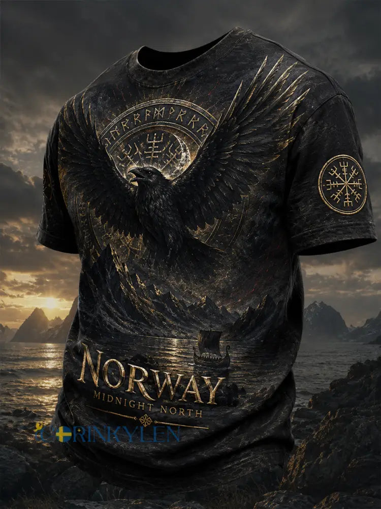 Retro norsk vikingnordisk stil konsttryck avslappnad t-shirt - A / S
