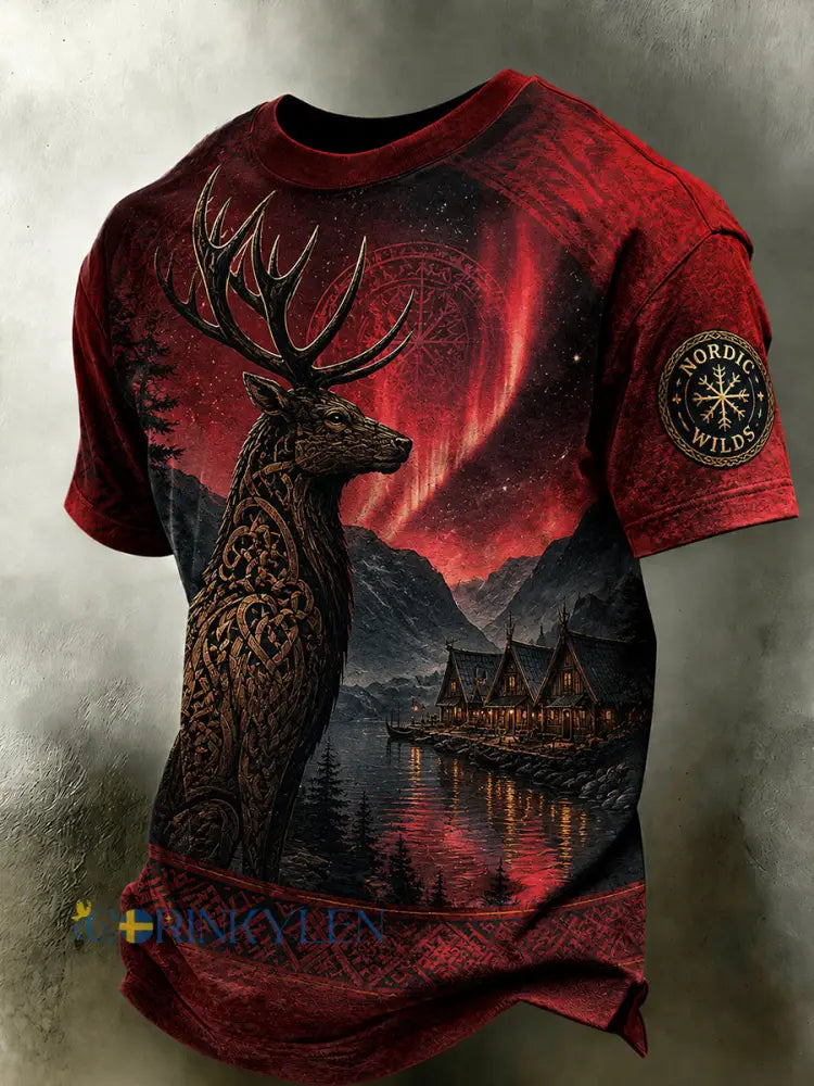 Retro norsk vikingnordisk stil konsttryck avslappnad t-shirt - A / S