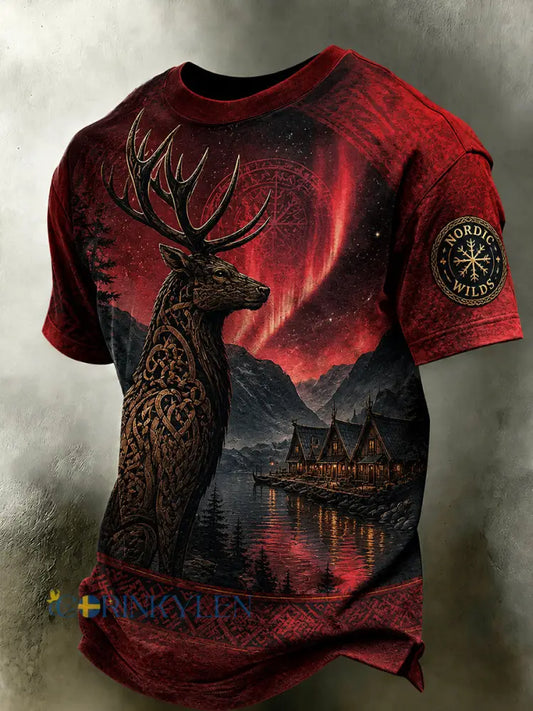 Retro norsk vikingnordisk stil konsttryck avslappnad t-shirt - A / S