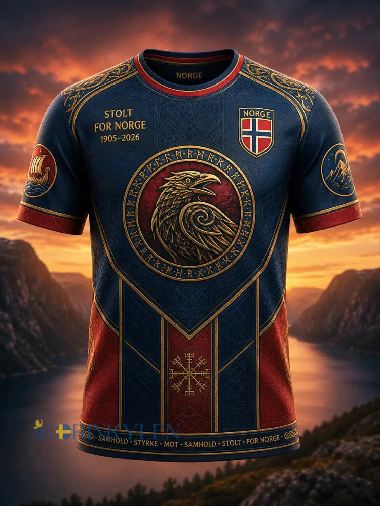Retro Norska 2026 Fotboll Eagle Art Totem Casual T-shirt - som bild / S