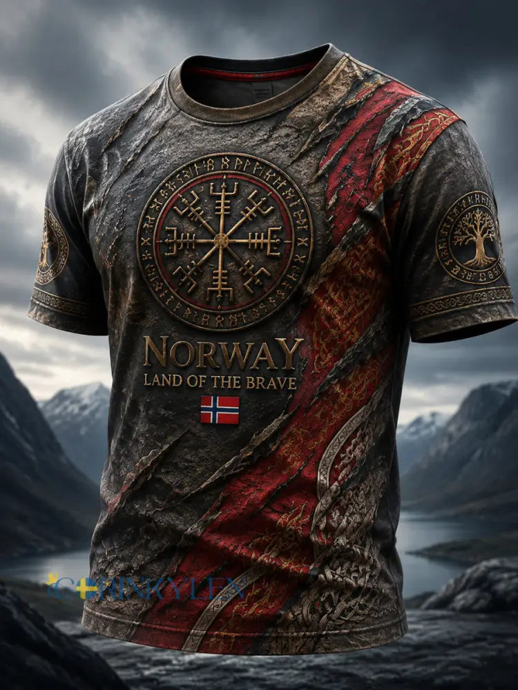 Retro Norska Art Totem Patchwork Casual T-shirt - som bild / S