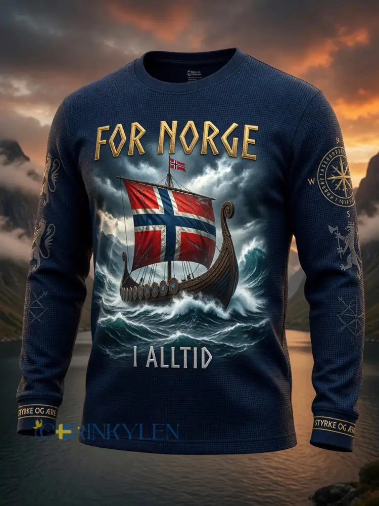 Retro norska ”Forward” Totem Casual våffle-t-shirt - som bild / S