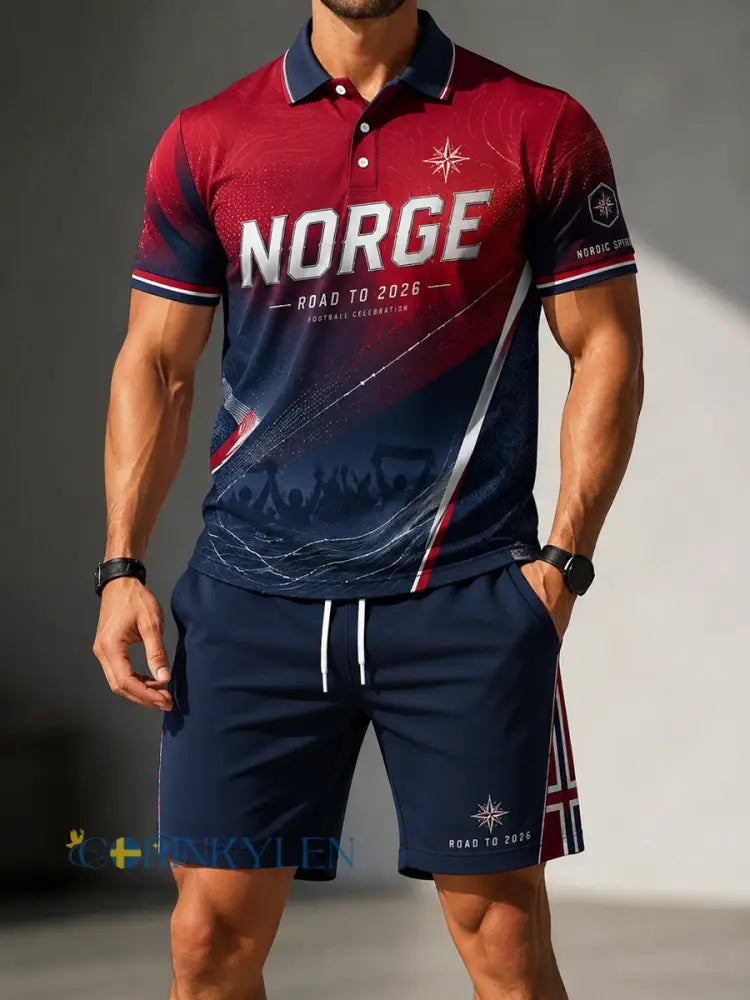 Retro norska fotboll Gradient Casual Polo Shorts Set - som bild / S