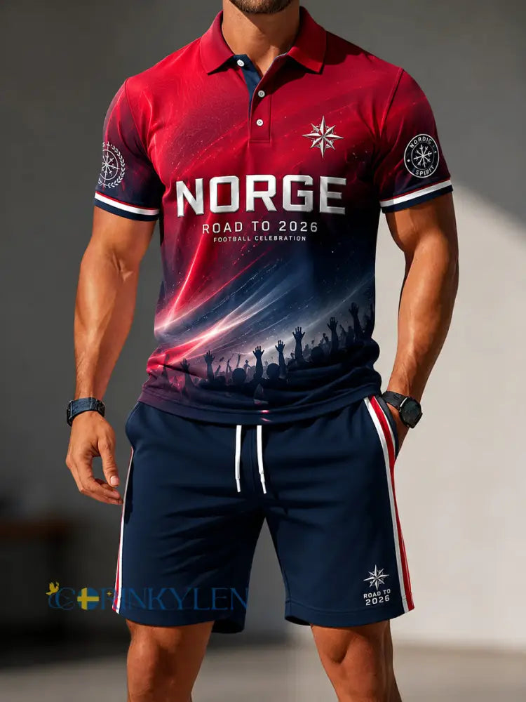Retro norska fotbollsfirande Casual Polo skjorta och Shorts Set - som bild / S