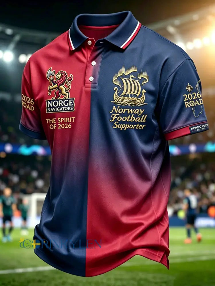 Retro norska fotbollsfläkt Patchwork Casual Polo tröja - som bild / S