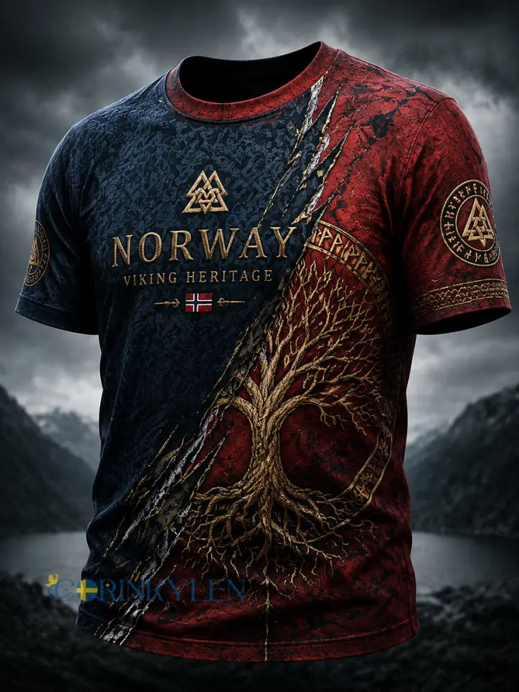 Retro Norska Totem Patchwork Konstnärlig Casual T-shirt - som bild / S