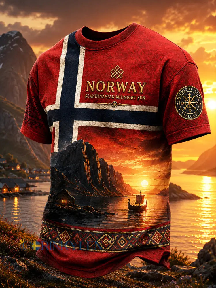 Retro Norska Viking Nordic Style Art Print Casual T-shirt - A / S