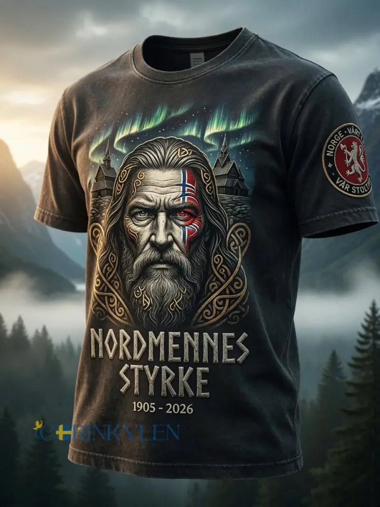 Retro Norska Viking Totem Konst Casual T-shirt - som bild / S