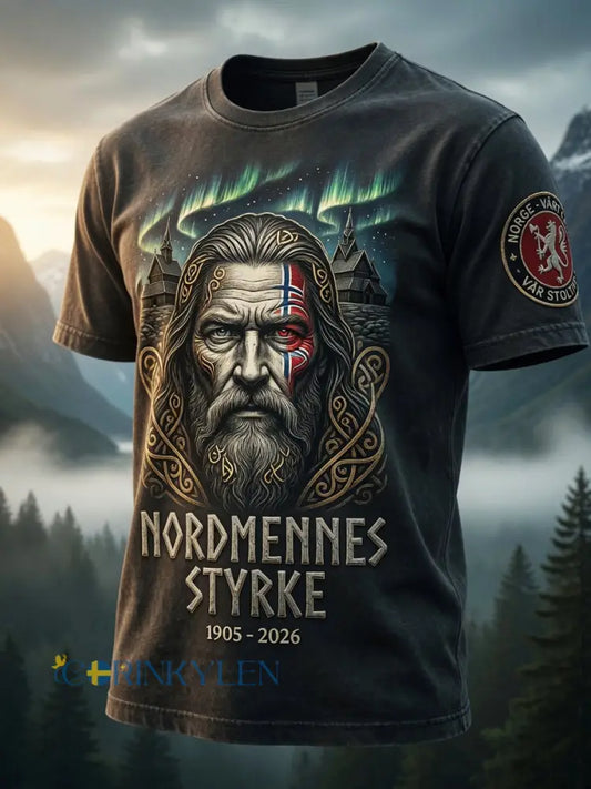 Retro Norska Viking Totem Konst Casual T-shirt - som bild / S