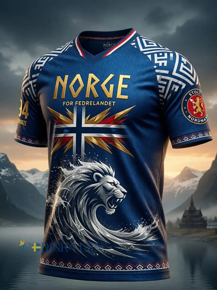 Retro Norwegian 2026 Fotbolls-insspirerad patchwork Casual T-shirt - som bild / S
